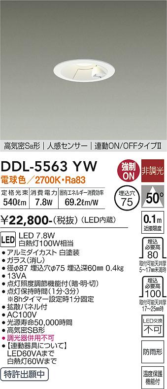 安心のメーカー保証【インボイス対応店】屋外灯 ダウンライト DDL-5563YW LED  大光電機の画像