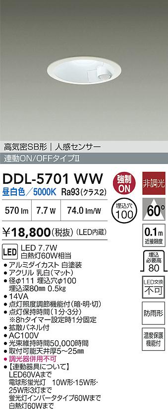 安心のメーカー保証【インボイス対応店】屋外灯 ダウンライト DDL-5701WW LED  大光電機の画像
