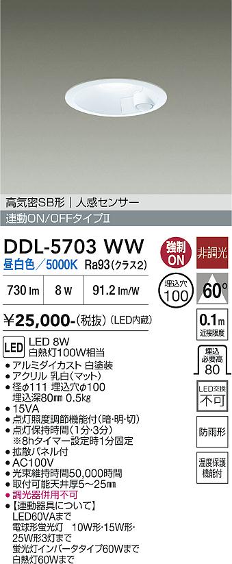 安心のメーカー保証【インボイス対応店】屋外灯 ダウンライト DDL5703WW LED  大光電機の画像