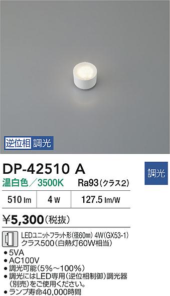 安心のメーカー保証【インボイス対応店】ランプ類 DP42510A LEDユニットフラット形 LED  大光電機の画像