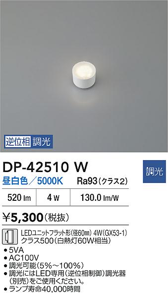 安心のメーカー保証【インボイス対応店】ランプ類 DP42510W LEDユニットフラット形 LED  大光電機の画像