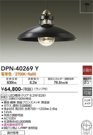 安心のメーカー保証【インボイス対応店】ペンダント DPN-40269Y LED  大光電機 送料無料画像