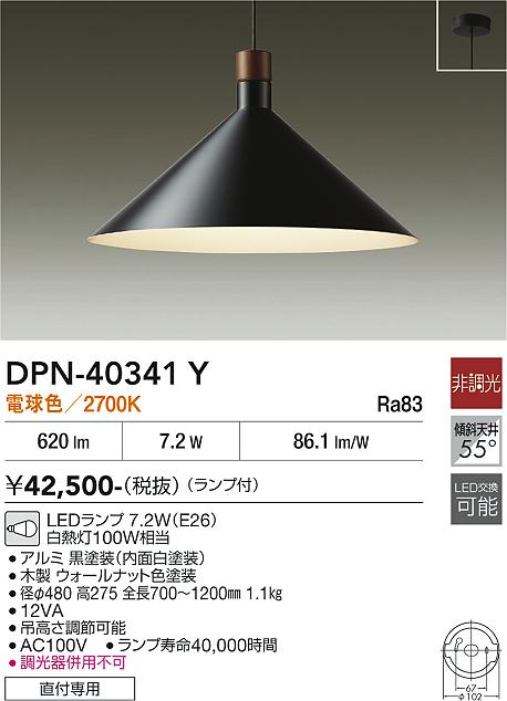 安心のメーカー保証【インボイス対応店】ペンダント DPN40341Y LED  大光電機 送料無料の画像