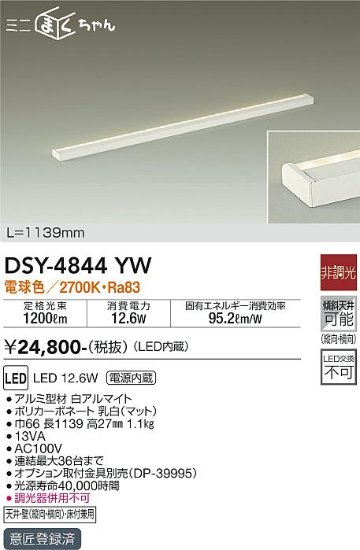 安心のメーカー保証【インボイス対応店】ベースライト 間接照明・建築化照明 DSY-4844YW LED  大光電機画像