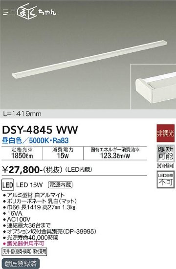 安心のメーカー保証【インボイス対応店】ベースライト 間接照明・建築化照明 DSY-4845WW LED  大光電機画像