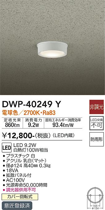 ポーチライト 軒下用 DWP-40249Y LED  大光電機画像