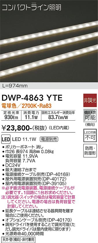 安心のメーカー保証【インボイス対応店】屋外灯 その他屋外灯 （専用電源装置・電源ケーブル必要） DWP-4863YTE LED  大光電機画像