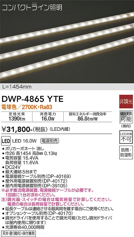宅配便不可屋外灯 その他屋外灯 （専用電源装置・電源ケーブル必要） DWP-4865YTE LED  大光電機画像