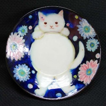 野村晃子 作 猫の丸皿 猫の焼き物たち 皿や器や花器画像