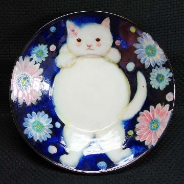 野村晃子 作 猫の丸皿 猫の焼き物たち 皿や器や花器の画像