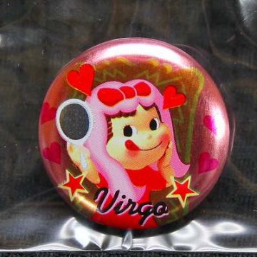 不二家 ペコちゃん チョコえんぴつ ペコちゃん星座缶バッジ Virgo　ヴァーゴ おとめ座 【ワケアリ品】の画像