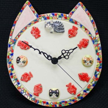  すみ田理恵 作 猫の時計 オールスターズ 猫の焼き物たち 皿や器や招き猫画像