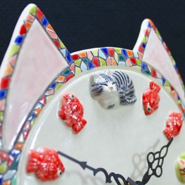  すみ田理恵 作 猫の時計 オールスターズ 猫の焼き物たち 皿や器や招き猫画像