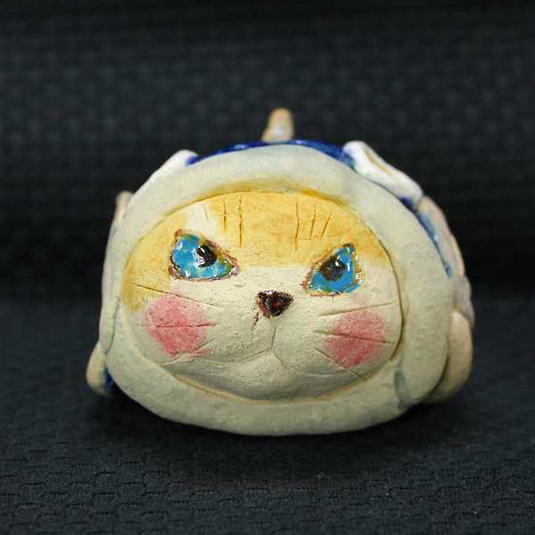 岡村洋子 作 猫かぶり なまず 茶 ねこども 猫の焼き物たち 皿や器や招き猫画像
