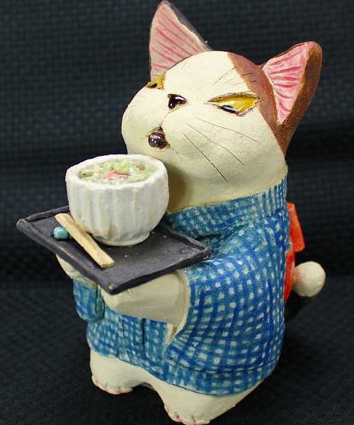 岡村洋子 作 わさび茶づけ おそば屋さん 商店猫 ねこども 猫の焼き物たち 皿や器や招き猫画像