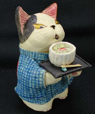 岡村洋子 作 わさび茶づけ おそば屋さん 商店猫 ねこども 猫の焼き物たち 皿や器や招き猫画像