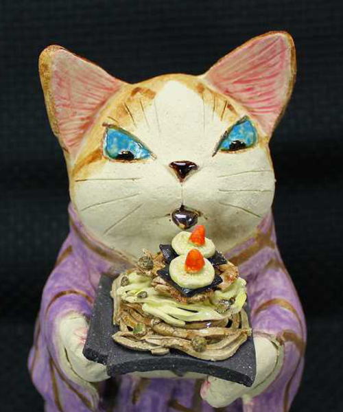 岡村洋子 作 瓦そば おそば屋さん 商店猫 ねこども 猫の焼き物たち 皿や器や招き猫画像