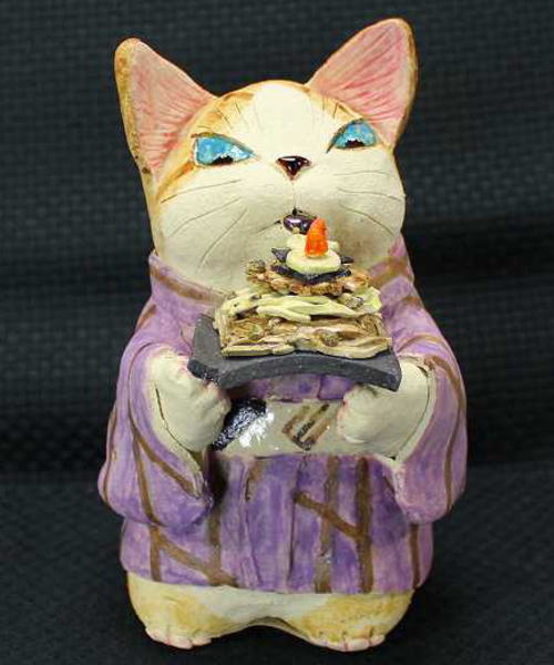 岡村洋子 作 瓦そば おそば屋さん 商店猫 ねこども 猫の焼き物たち 皿や器や招き猫画像