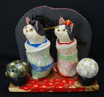 岡村洋子 作 猫のおひなさま ひなまつり ひな祭り おひなさま お雛様 ひな人形 招き猫 猫 焼き物雛人形画像