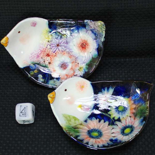  野村晃子 作 鳥の小皿(#4) 2枚セット 猫の焼き物たち 皿や器や招き猫画像