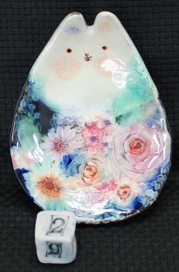  野村晃子 作 猫の小皿(#2) 2枚セット 猫の焼き物たち 皿や器や招き猫画像
