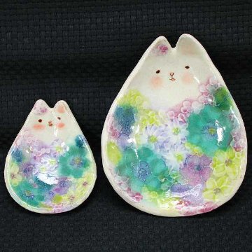  野村晃子 作 猫の小皿 親子セット 猫の焼き物たち 皿や器や招き猫の画像