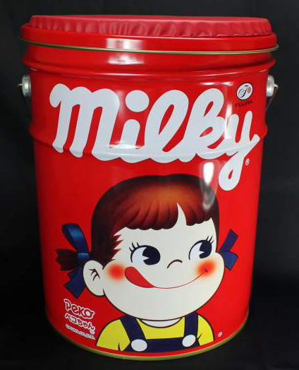 ペコちゃん スツール缶 2013 ティッシュクッション付き 不二家 ペコちゃん ポコちゃん ペコポコ ミルキーの画像