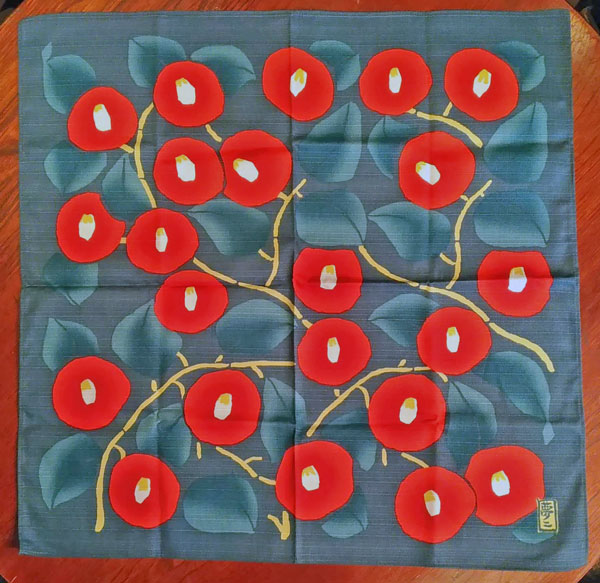 夢二　小風呂敷　椿・大（青）の画像