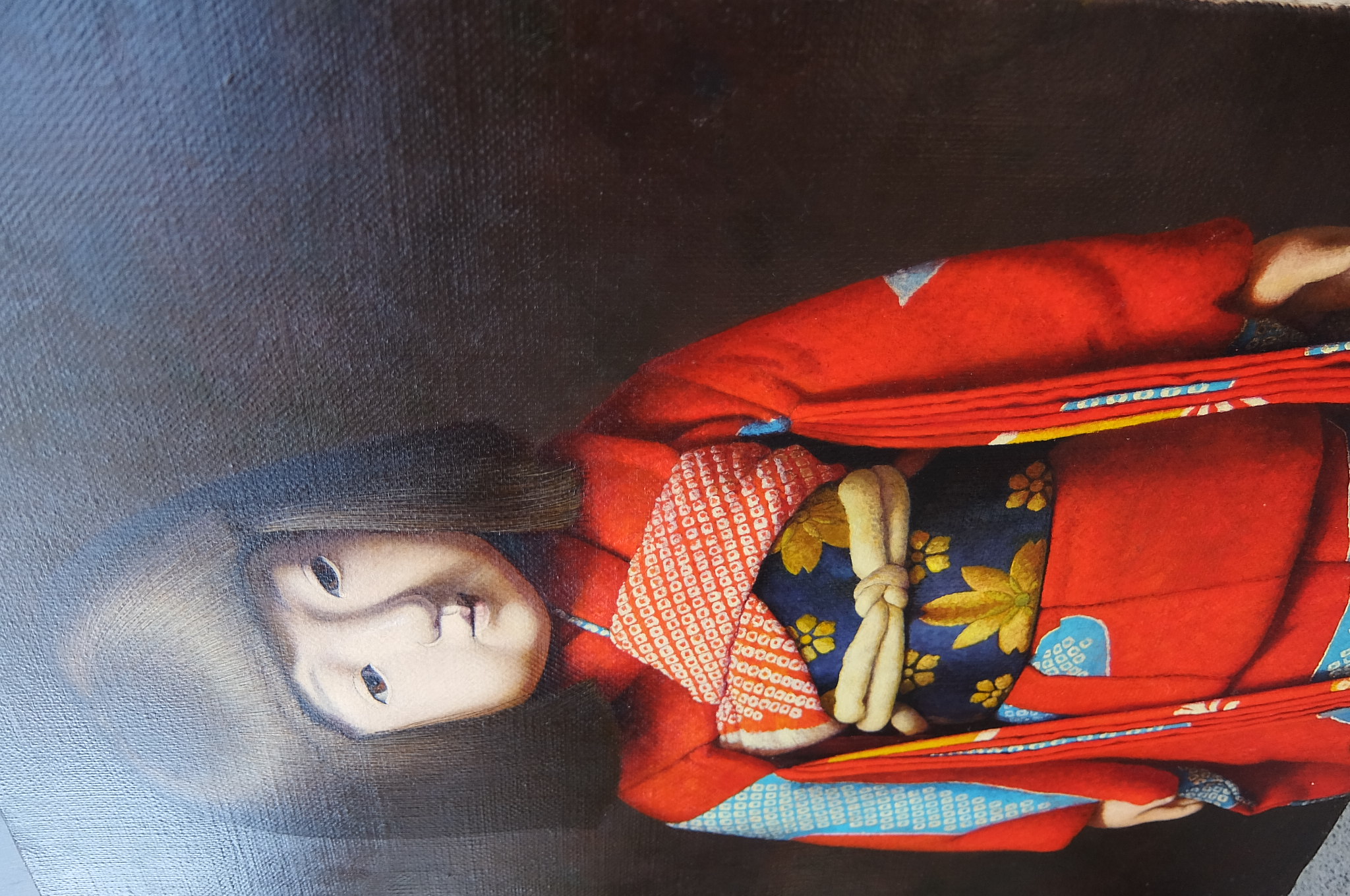 油絵　日本人形の画像