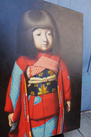 油絵　日本人形の画像
