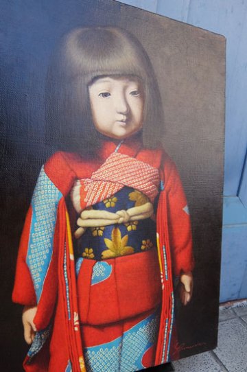 油絵　日本人形の画像