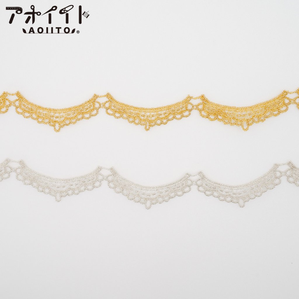 【507】ラメケミカルレース｜スカラップ柄の刺繍レースの画像