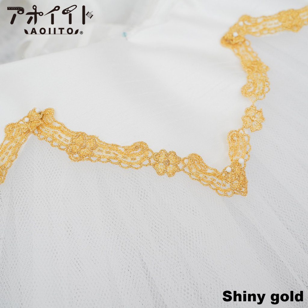 【508】ラメケミカルレース｜花柄スカラップの刺繍レースの画像