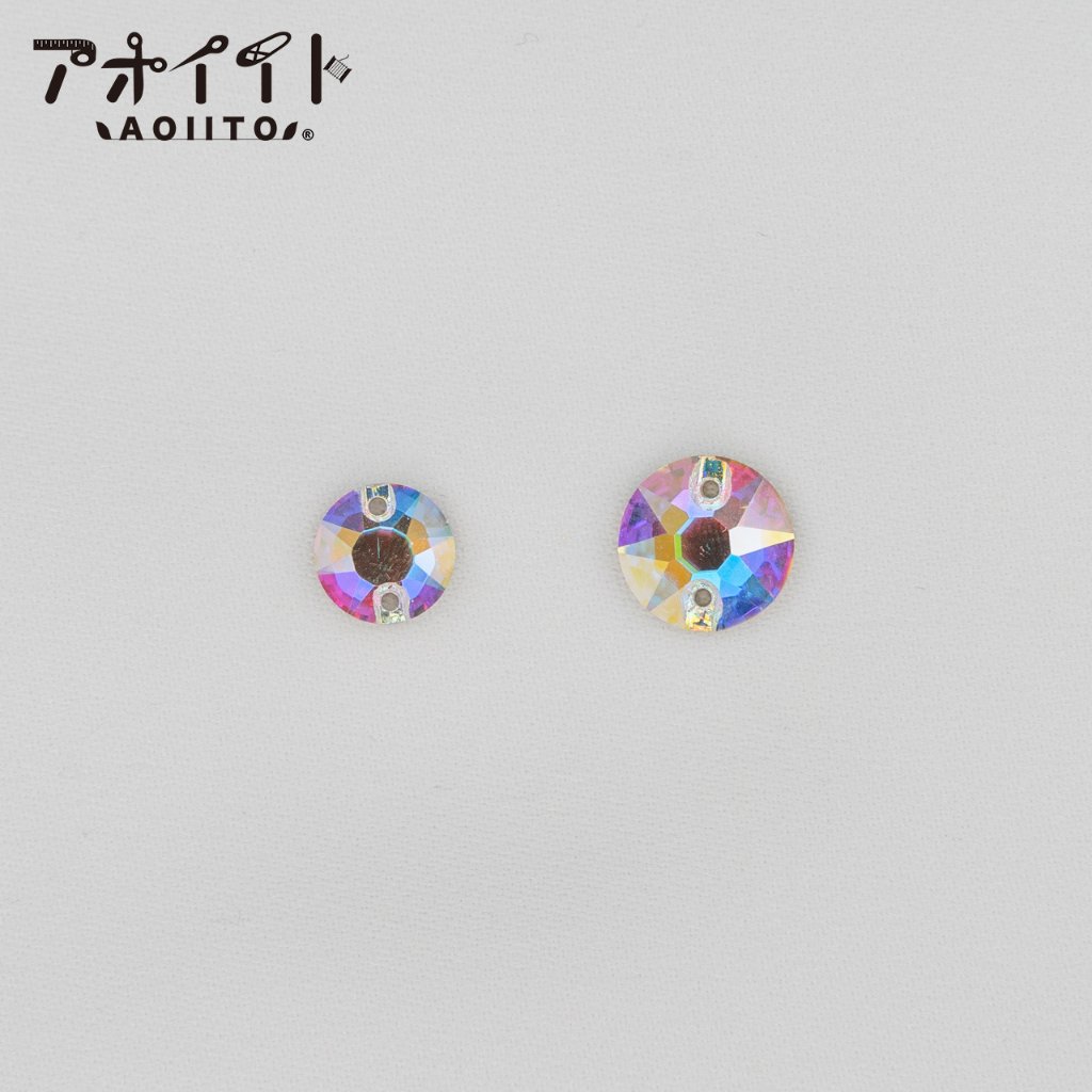 【405】縫い付けラインストーン｜２穴あき丸型のビジューパーツの画像