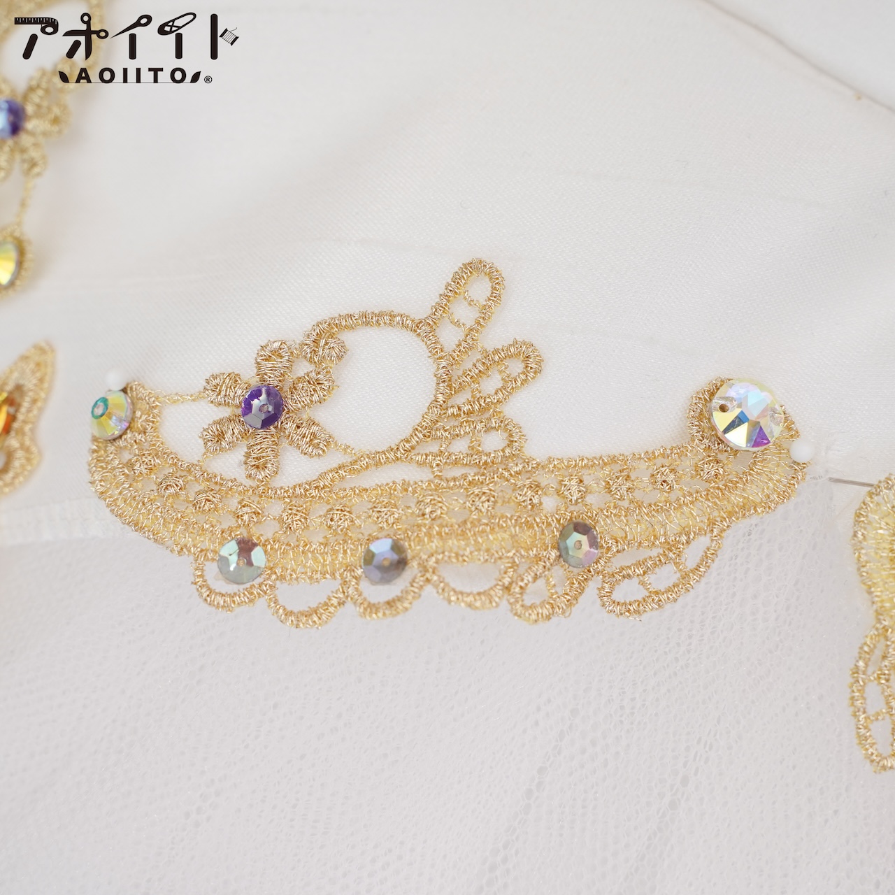 【105】ラメケミカルモチーフ・金銀の花アーチA柄ペア刺繍モチーフ画像