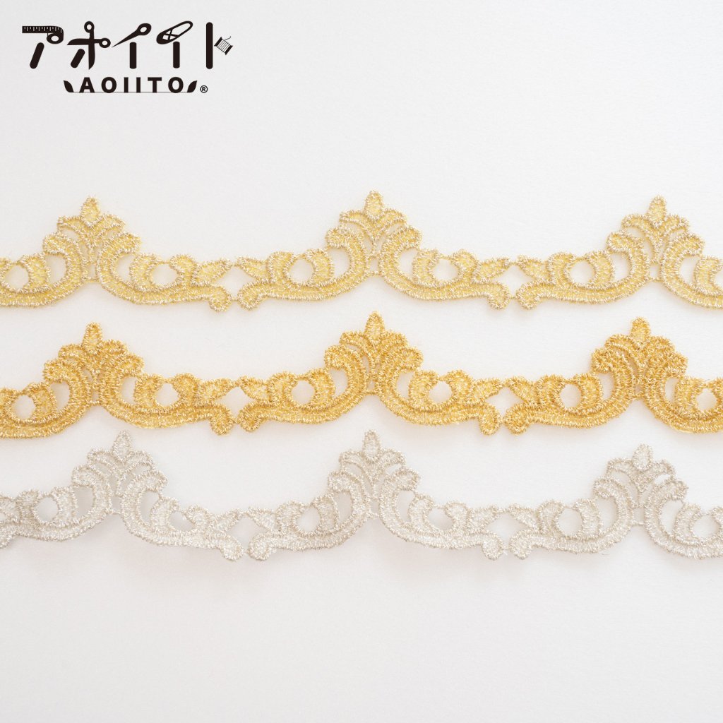 【505】ラメケミカルレース｜ティアラ柄の刺繍レースの画像