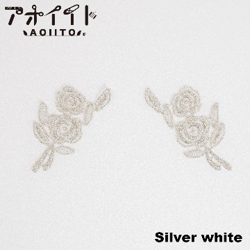 【107】ラメケミカルモチーフ・金銀小バラの花柄ペア刺繍モチーフ画像