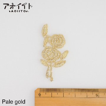 【107】ラメケミカルモチーフ・金銀小バラの花柄ペア刺繍モチーフ画像