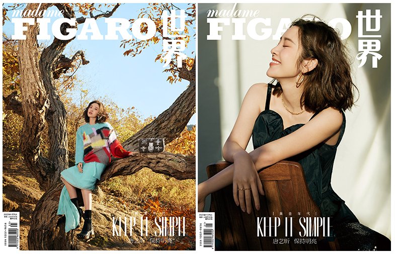 雑誌/ Madame FIGARO 費加羅雜志 2022年11月 中国版　唐藝昕（タン・イーシン）：表紙二種類ランダム発送！記事掲載！ マダムフィガロ　中国雑誌の画像