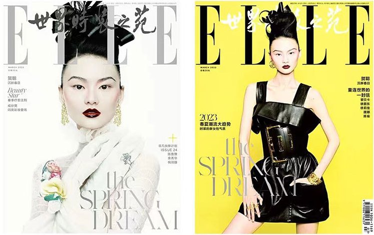 【メール便送料無料】雑誌/ ELLE世界時裝之苑 2023年3月 中国版　賀聰（ホー・ツォン）：両面表紙2種類ランダム発送！記事掲載！ エル　中国雑誌の画像