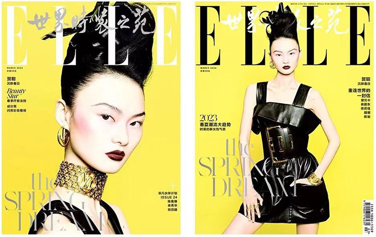 【メール便送料無料】雑誌/ ELLE世界時裝之苑 2023年3月 中国版　賀聰（ホー・ツォン）：両面表紙2種類ランダム発送！記事掲載！ エル　中国雑誌の画像