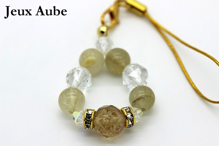 ＜完売＞金運アップ 商売繁盛 生命力をもたらすストラップ シトリン ゴールドルチルクォーツ 天然石パワーストーン の画像