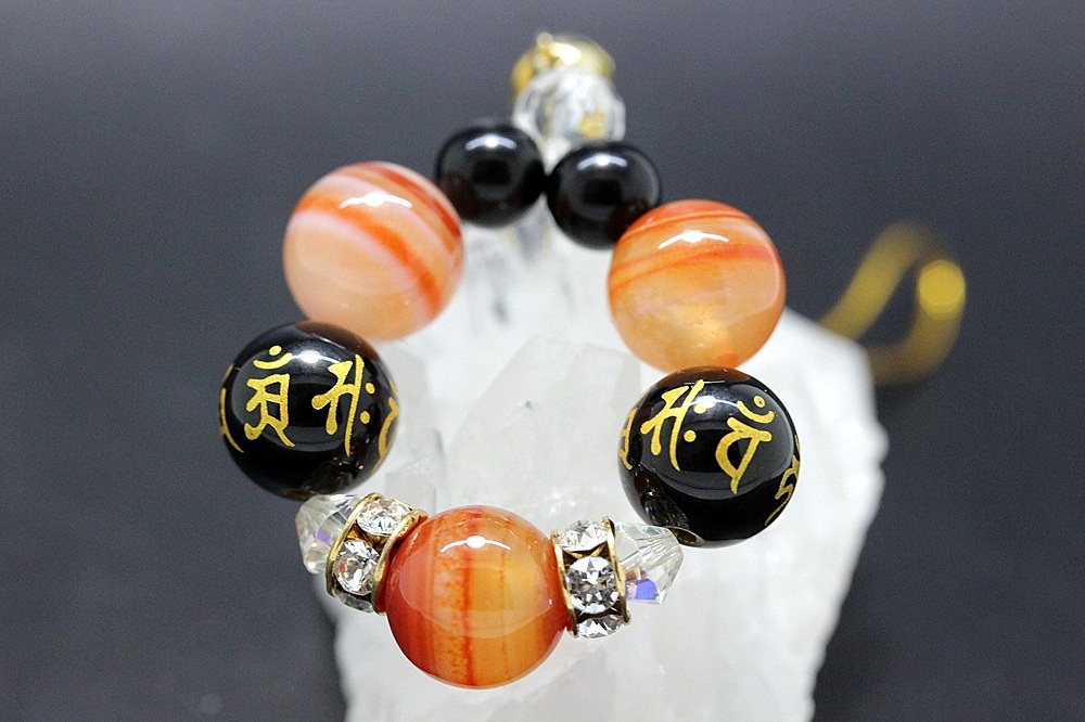 嫌いな人を遠ざける悪縁切りストラップ｜サードオニキス・梵字オニキス・モリオン｜ジュ・オーヴ 天然石パワーストーン