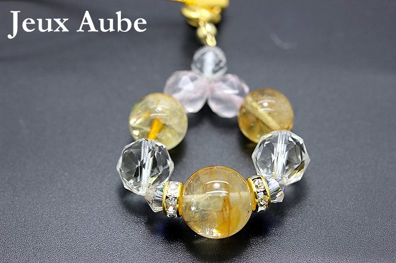 願望実現 成功 金運を引き寄せる オーロラ ライモナイトインクォーツ ストラップ シトリン ローズクォーツ 水晶天然石 パワーストーンの画像