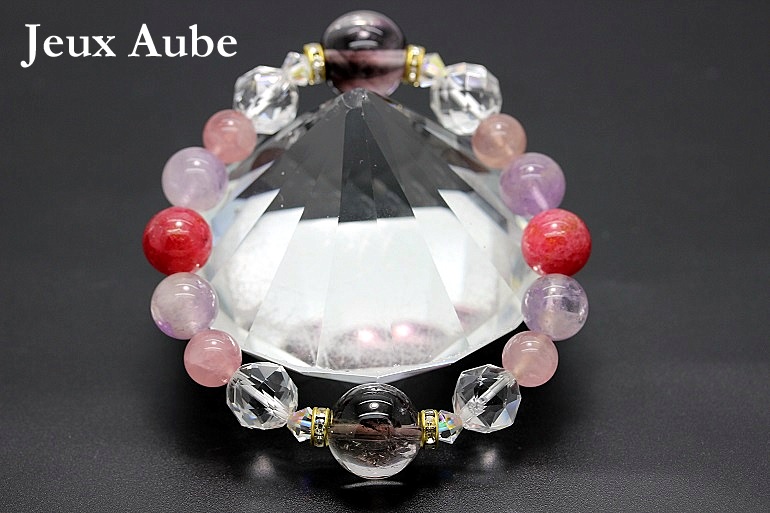 【完売】永遠の愛を手に入れる 恋愛運ブレスレット エターナルアメジスト2石入り ロードナイト ローズクォーツ 天然石 パワーストーン 通販 ジュ・オーヴの画像