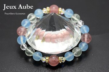  恋愛運アップ 永遠の若さ美しさ 良い人間関係を引き寄せる 細身ブレスレット アクアマリン ストロベリークォーツ グリーンアメジスト 天然石 パワーストーン 通販 ジュ・オーヴの画像