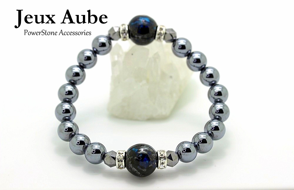 ＜完売＞健康運アップ 人間関係改善 不運と災難を遠ざける ブレスレット アイアンクリソコラ2石入り テラヘルツ鉱石 天然石 パワーストーンの画像