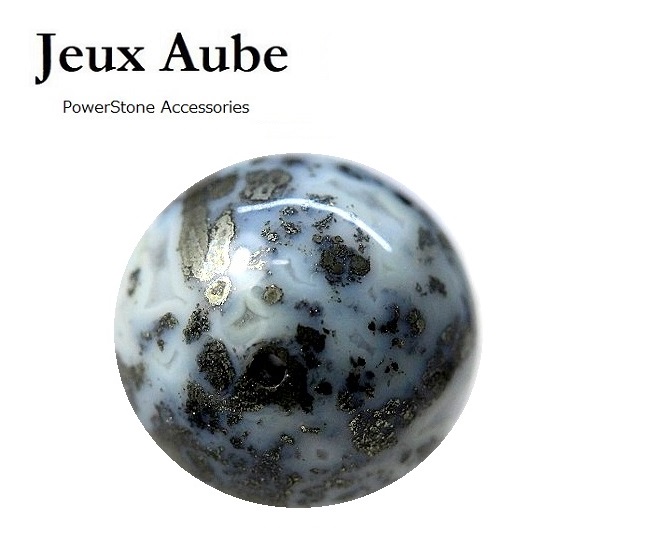 【残り1点】千の魔力で邪魔もの退治！応龍文（おうりゅうもん）パイライトインカルセドニー 13.4mm 天然石 パワーストーン 通販 ジュ・オーヴの画像