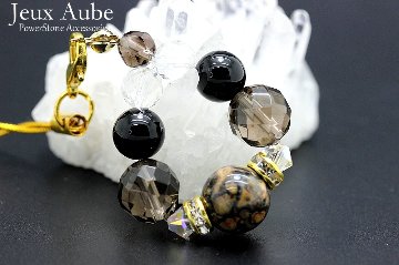 悪縁切り 魔除け ストレスから解放 心身の健康 病気回復 ジャガーの戦士 ストラップ スモーキークォーツ オニキス 天然石 パワーストーン 通販 ジュ・オーヴの画像