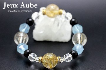 壮麗！金運 仕事運 ギャンブル運 くじ運アップ 魔除けブレスレット ゴールドルチルクォーツ＆ゴールドブラウンルチルクォーツ 大玉入り 天然石 パワーストーンの画像